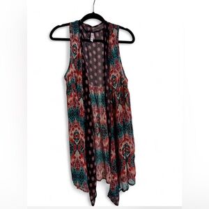 Xhilaration Red and Teal Boho Patterned Sleeveless Duster
